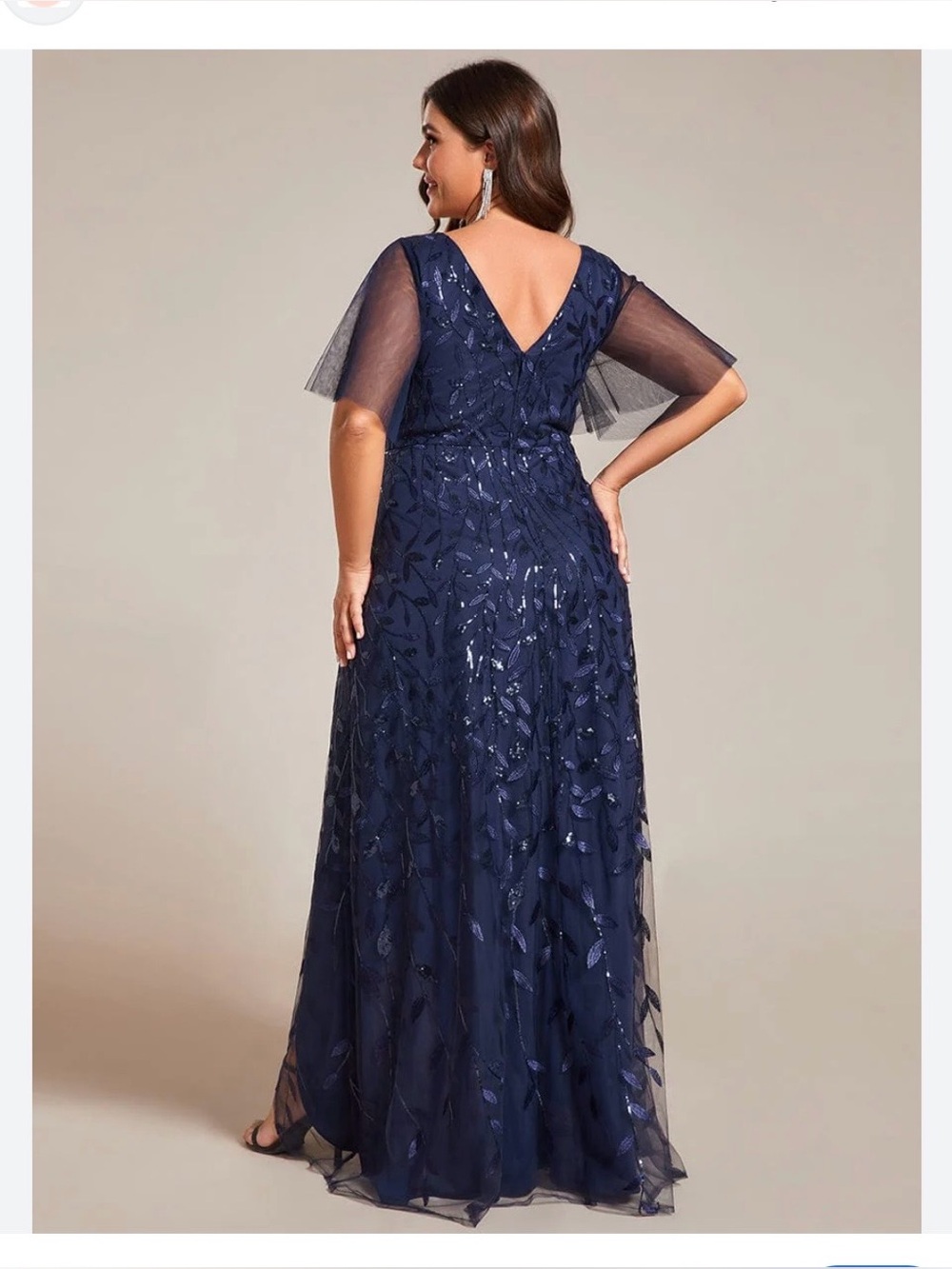 Ever pretty Navy Sequin Embroidered V‑Neck Evening Gown